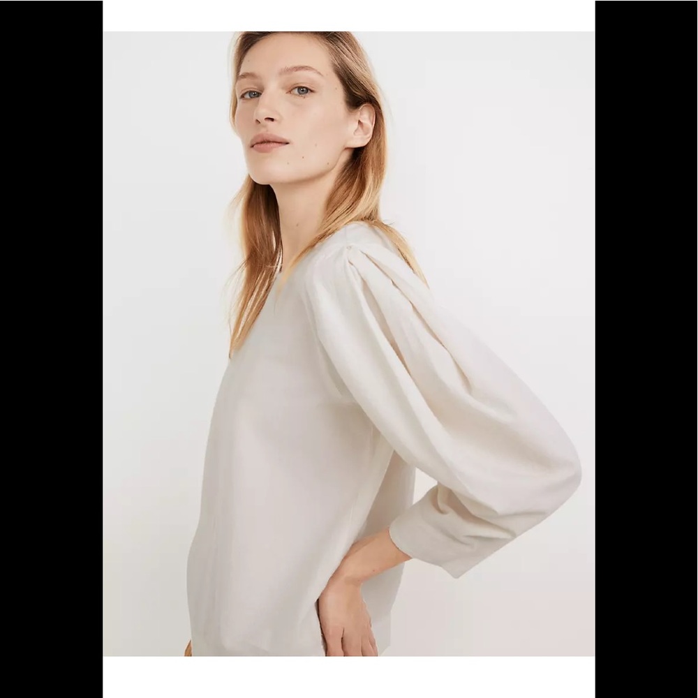 Madewell NWT Crepe Puff Sleeved Seamed Top, size L